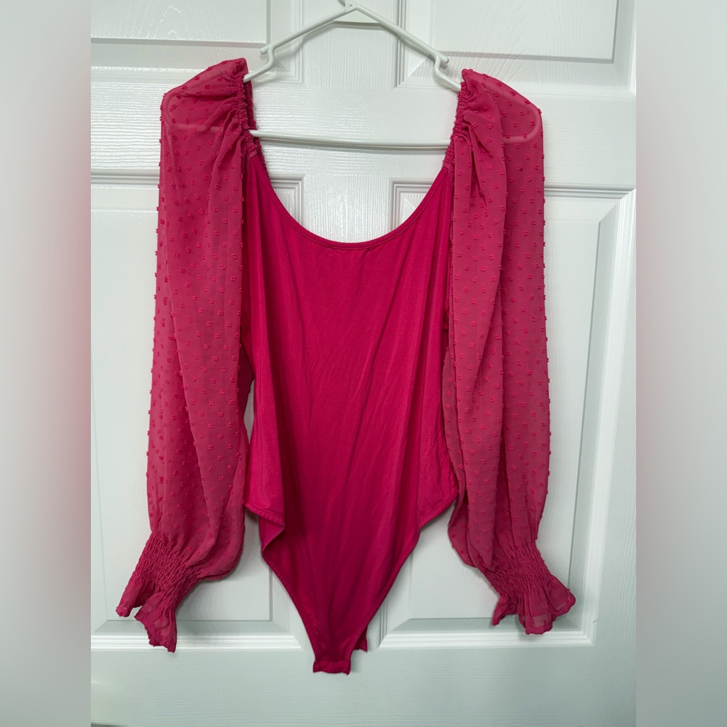 Zeagoo Vibrant Pink Sheer Sleeve Bodysuit Women’s Size L Nwt — image 4 of 5